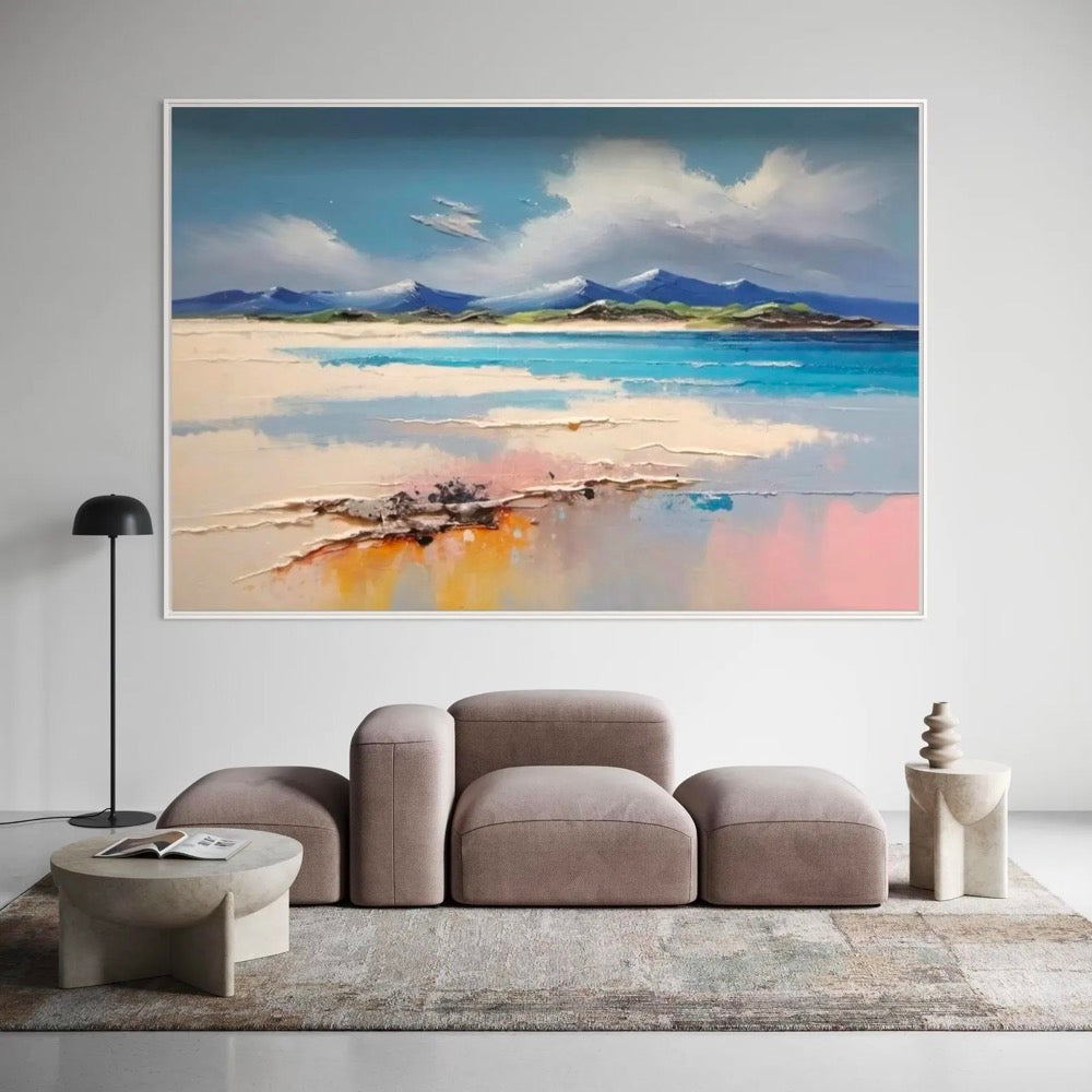 Beachside Wall Art Painting Soft Blue and White Beach Waves Majestic Mountain Art Home Decor Art forv