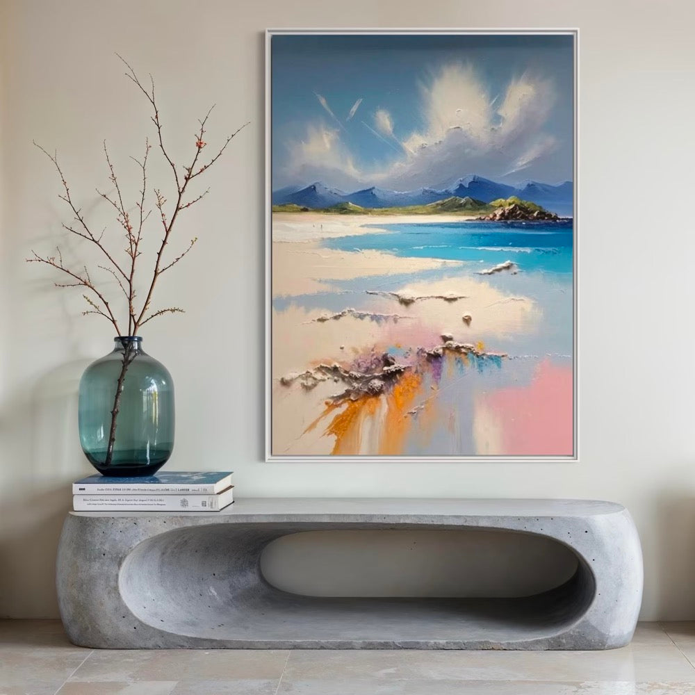 Blue and White Coastal Landscape Oil Painting