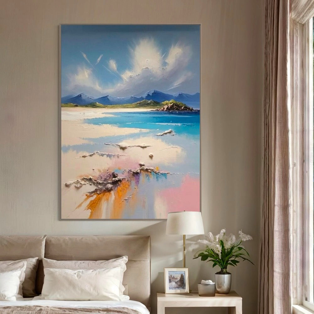 Blue and White Coastal Landscape Oil Painting